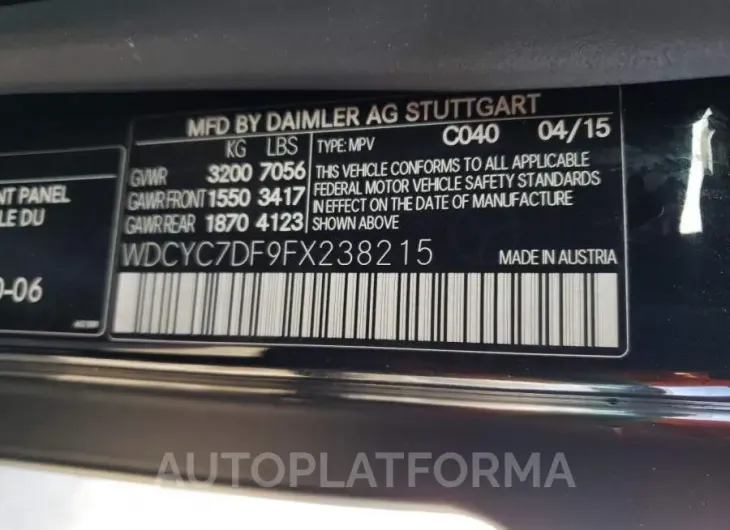 MERCEDES-BENZ G 63 AMG 2015 vin WDCYC7DF9FX238215 from auto auction Copart