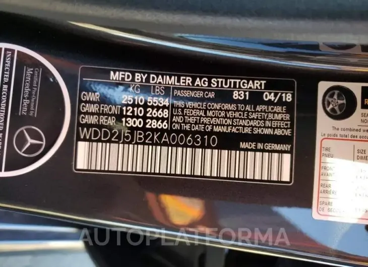 MERCEDES-BENZ CLS 450 2019 vin WDD2J5JB2KA006310 from auto auction Copart