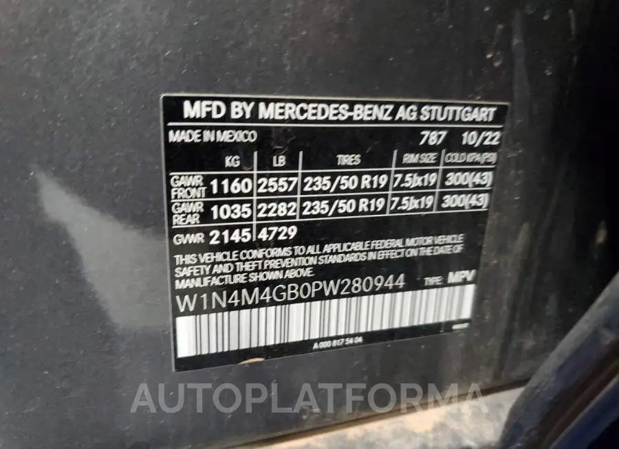 MERCEDES-BENZ GLB 250 2023 vin W1N4M4GB0PW280944 from auto auction Copart