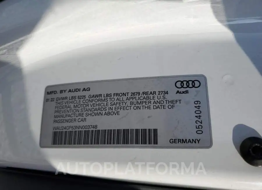 AUDI S5 PREMIUM 2022 vin WAU24GF53NN003748 from auto auction Copart