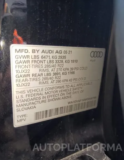 AUDI Q8 PREMIUM 2021 vin WA1EVAF14MD040796 from auto auction Copart