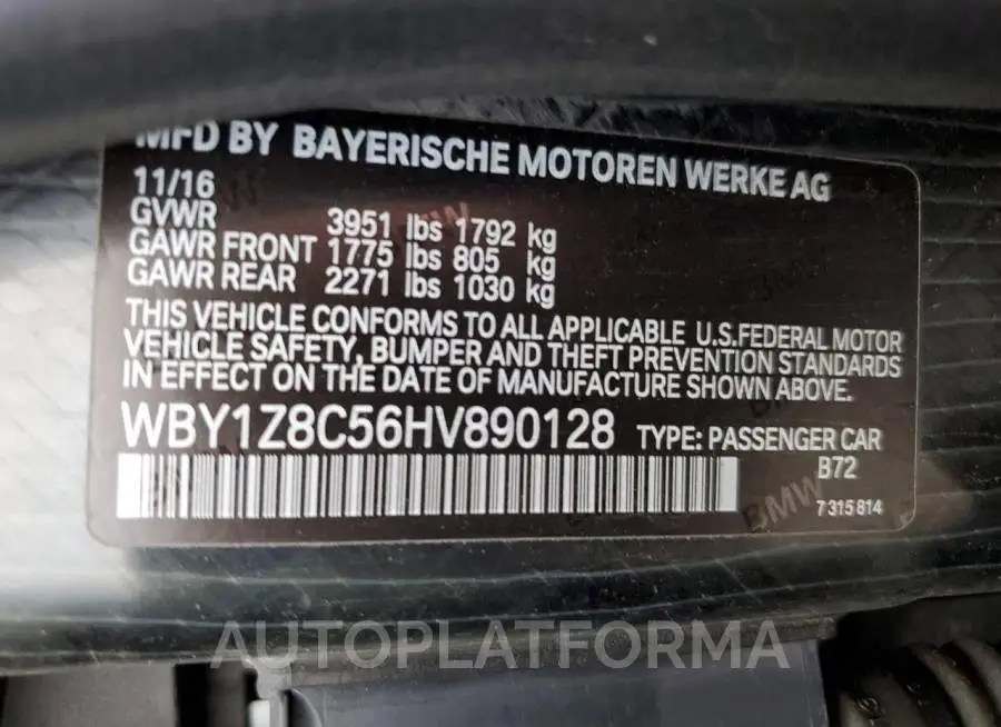 BMW I3 REX 2017 vin WBY1Z8C56HV890128 from auto auction Copart