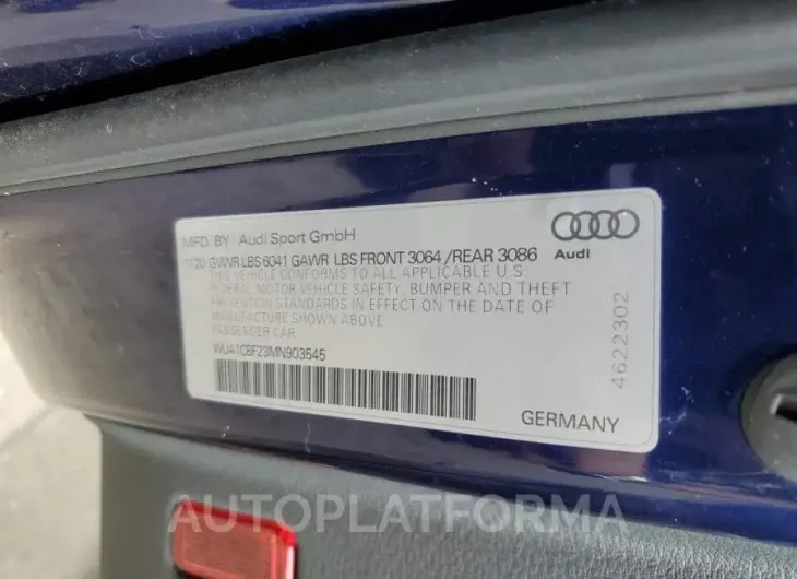 AUDI RS6 2021 vin WUA1CBF23MN903545 from auto auction Copart