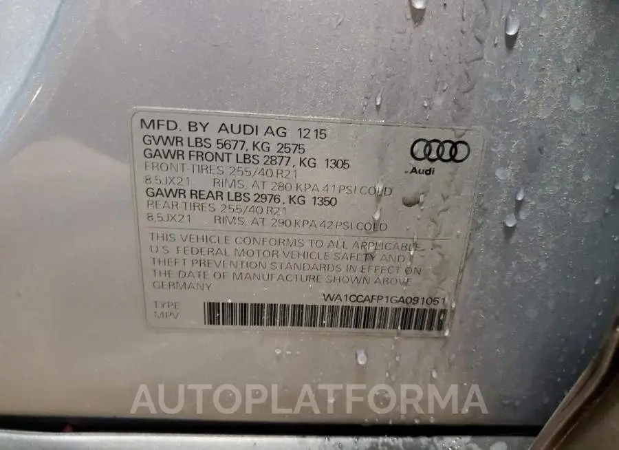 AUDI SQ5 PREMIU 2016 vin WA1CCAFP1GA091051 from auto auction Copart