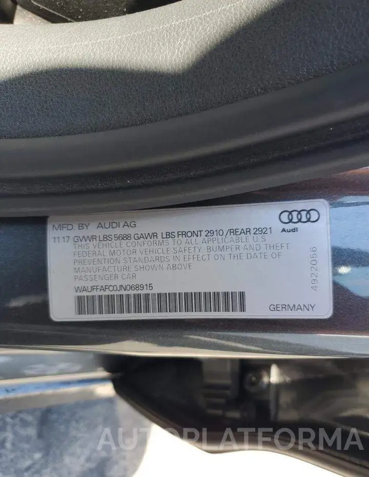 AUDI S6 PREMIUM 2018 vin WAUFFAFC0JN068915 from auto auction Copart