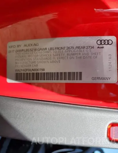 AUDI S5 PREMIUM 2018 vin WAUY4GF58JN000798 from auto auction Copart