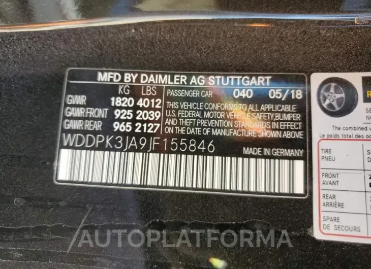 MERCEDES-BENZ SLC 300 2018 vin WDDPK3JA9JF155846 from auto auction Copart