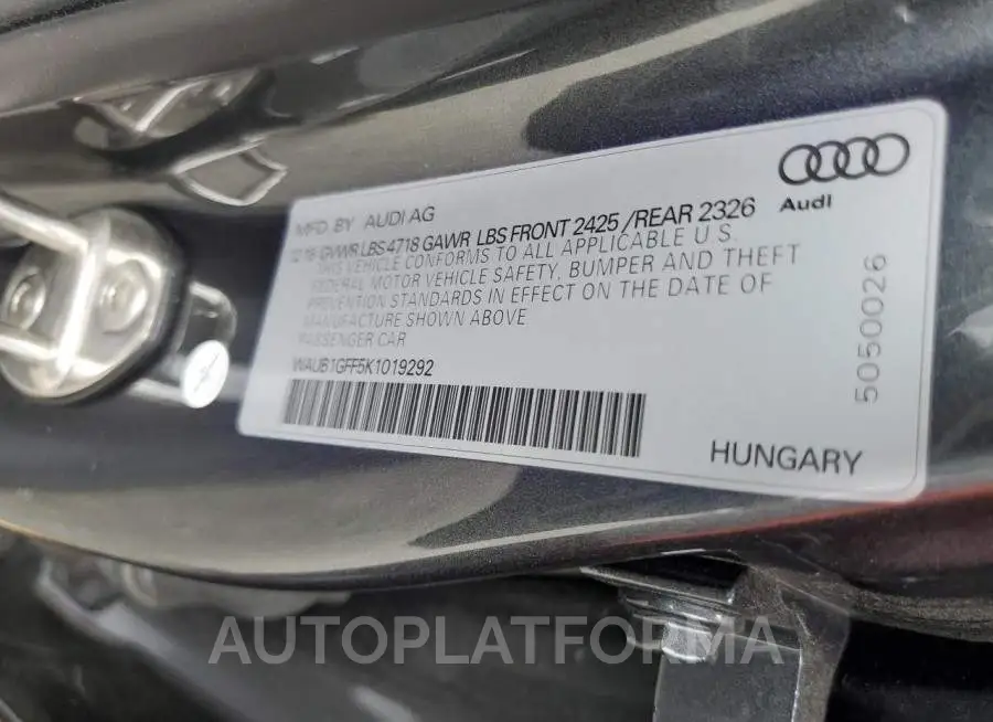 AUDI S3 PREMIUM 2019 vin WAUB1GFF5K1019292 from auto auction Copart