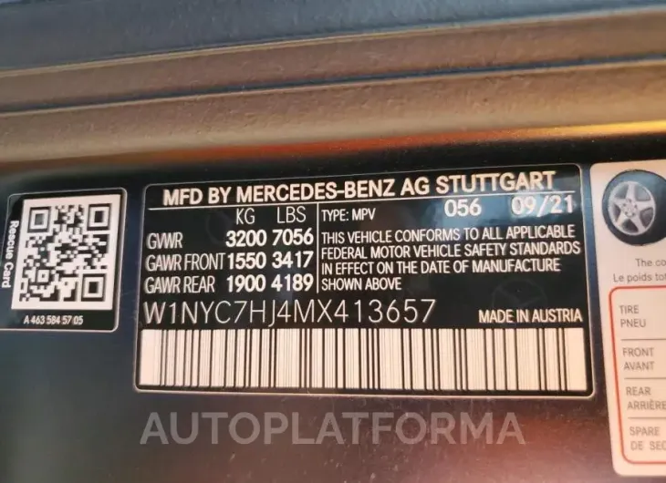 MERCEDES-BENZ G 63 AMG 2021 vin W1NYC7HJ4MX413657 from auto auction Copart