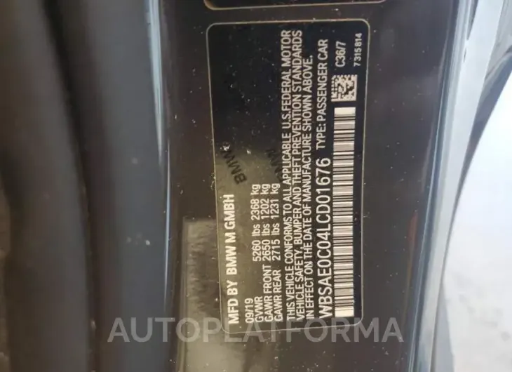 BMW M8 2020 vin WBSAE0C04LCD01676 from auto auction Copart