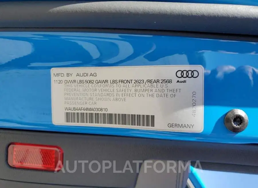 AUDI S4 PREMIUM 2021 vin WAUB4AF44MA030810 from auto auction Copart