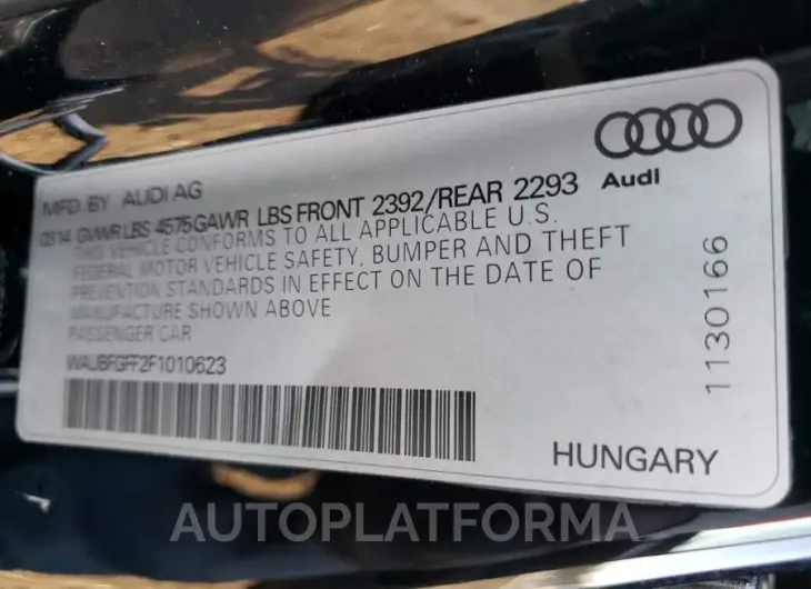 AUDI S3 PREMIUM 2015 vin WAUBFGFF2F1010623 from auto auction Copart