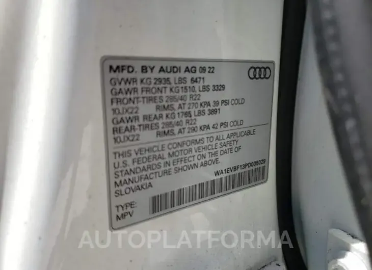 AUDI Q8 PREMIUM 2023 vin WA1EVBF13PD005029 from auto auction Copart