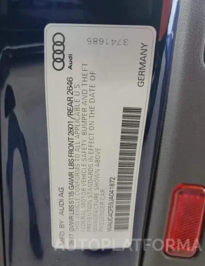 AUDI S5 PRESTIG 2018 vin WAUC4CF59JA041872 from auto auction Copart