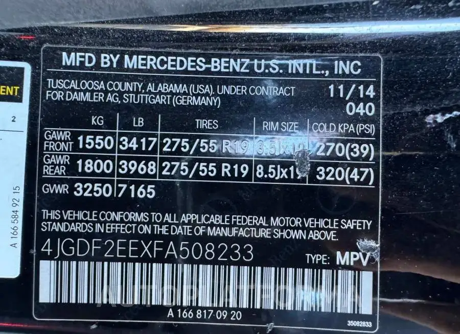 MERCEDES-BENZ GL 350 BLU 2015 vin 4JGDF2EEXFA508233 from auto auction Copart