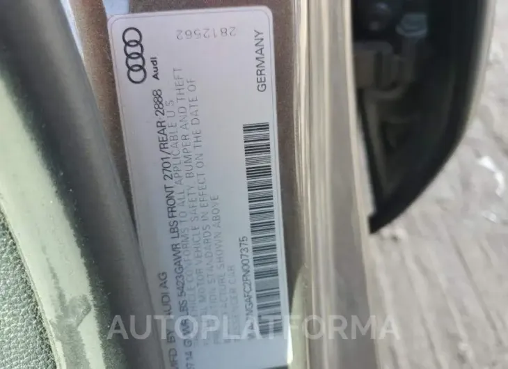 AUDI A7 PREMIUM 2015 vin WAUWGAFC2FN007375 from auto auction Copart