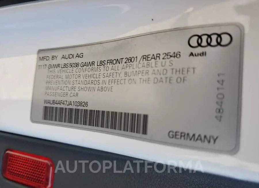 AUDI S4 PREMIUM 2018 vin WAUB4AF47JA103826 from auto auction Copart