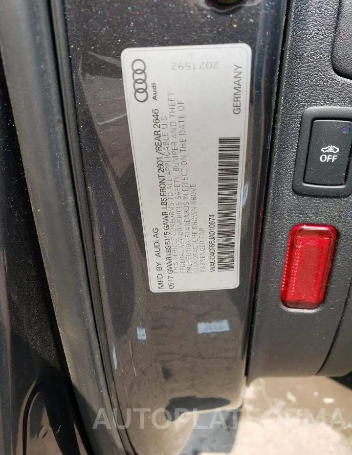 AUDI S5 PRESTIG 2018 vin WAUC4CF55JA010974 from auto auction Copart