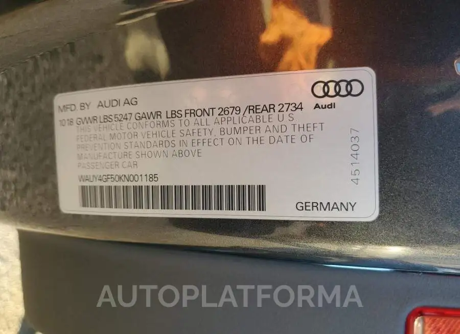 AUDI S5 PREMIUM 2019 vin WAUY4GF50KN001185 from auto auction Copart