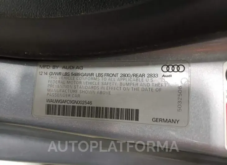 AUDI A7 PREMIUM 2016 vin WAUWGAFC9GN002546 from auto auction Copart