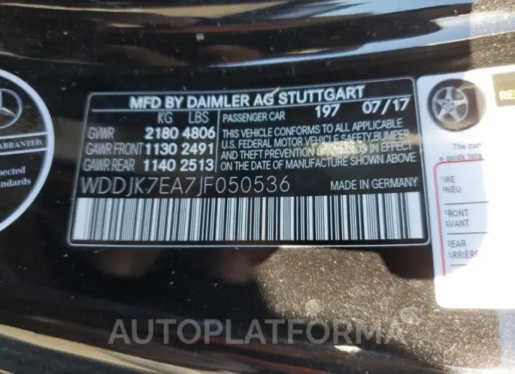 MERCEDES-BENZ SL 63 AMG 2018 vin WDDJK7EA7JF050536 from auto auction Copart