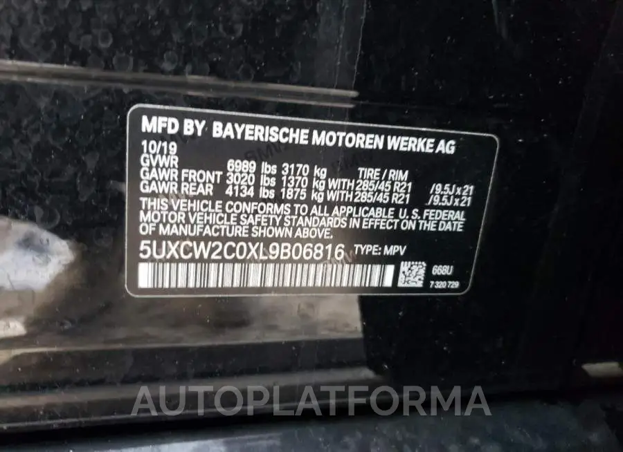 BMW X7 XDRIVE4 2020 vin 5UXCW2C0XL9B06816 from auto auction Copart