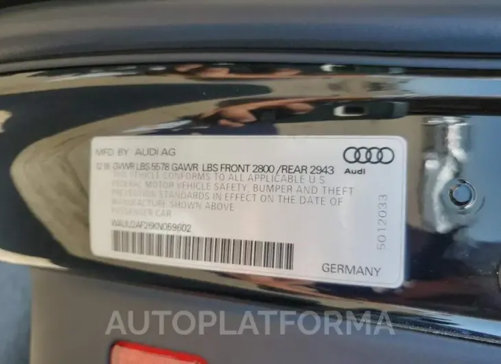 AUDI A7 PREMIUM 2019 vin WAUU2AF26KN059602 from auto auction Copart