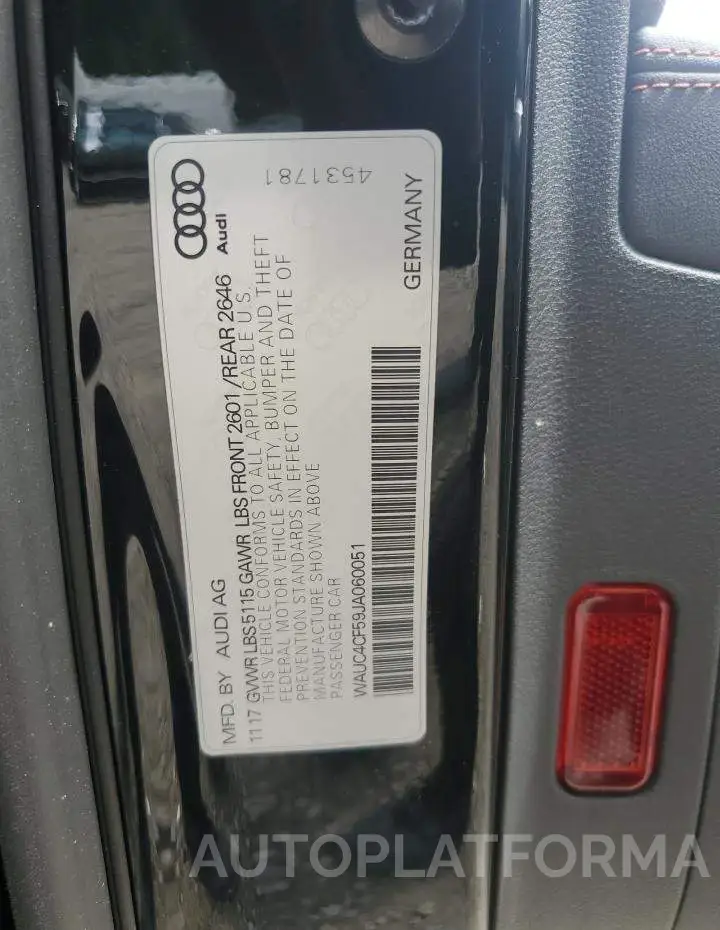 AUDI S5 PRESTIG 2018 vin WAUC4CF59JA060051 from auto auction Copart