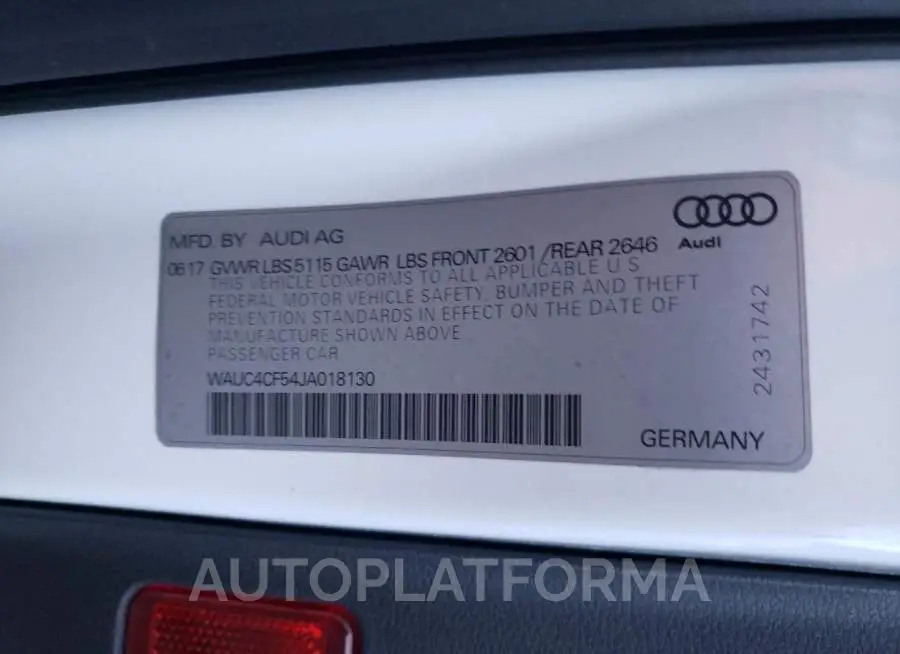 AUDI S5 PRESTIG 2018 vin WAUC4CF54JA018130 from auto auction Copart