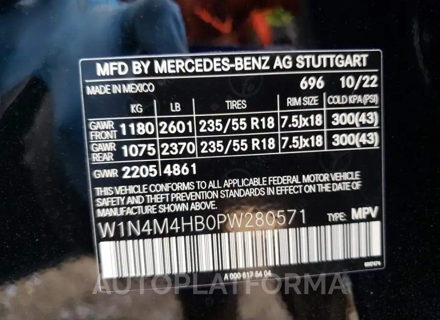 MERCEDES-BENZ GLB 250 4M 2023 vin W1N4M4HB0PW280571 from auto auction Copart