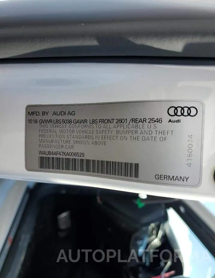 AUDI S4 PREMIUM 2019 vin WAUB4AF47KA006529 from auto auction Copart