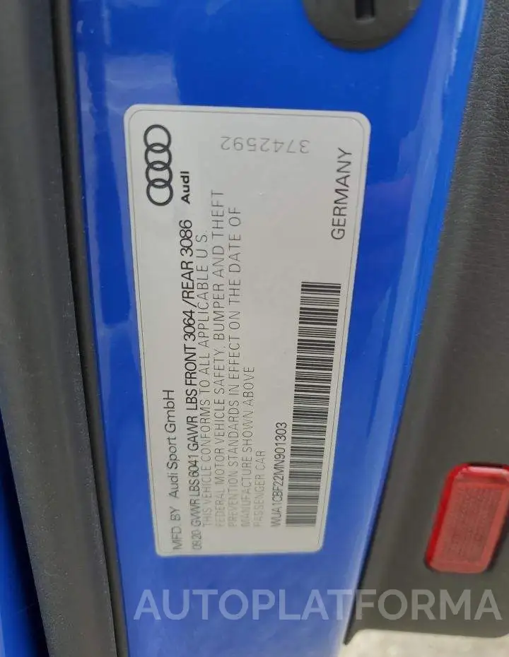 AUDI RS6 2021 vin WUA1CBF22MN901303 from auto auction Copart