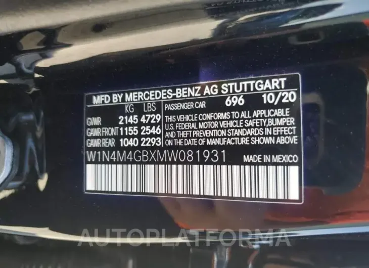 MERCEDES-BENZ GLB 250 2021 vin W1N4M4GBXMW081931 from auto auction Copart