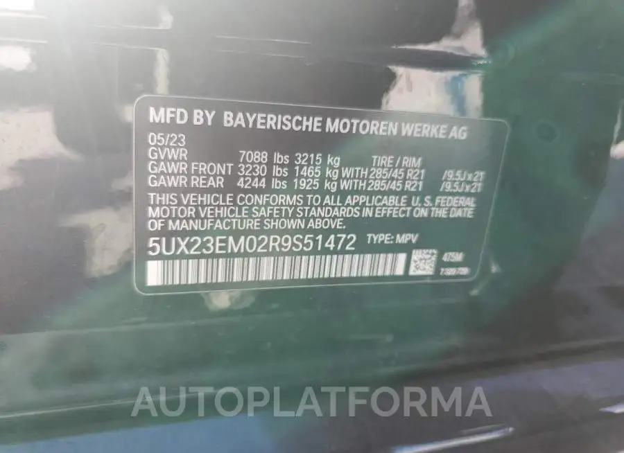 BMW X7 XDRIVE4 2024 vin 5UX23EM02R9S51472 from auto auction Copart