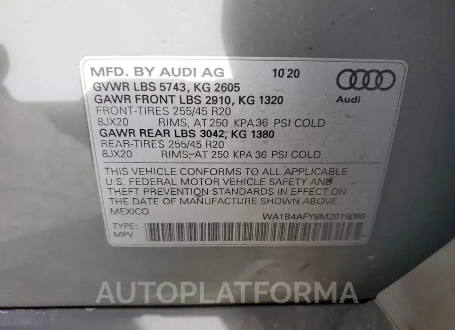 AUDI SQ5 PREMIU 2021 vin WA1B4AFY8M2019089 from auto auction Copart