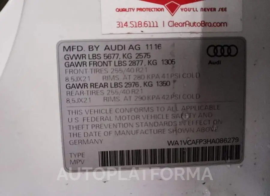 AUDI SQ5 PRESTI 2017 vin WA1VCAFP3HA086279 from auto auction Copart