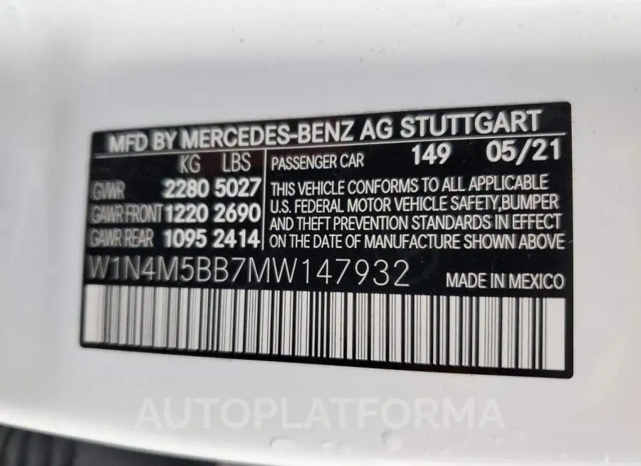 MERCEDES-BENZ GLB AMG 35 2021 vin W1N4M5BB7MW147932 from auto auction Copart