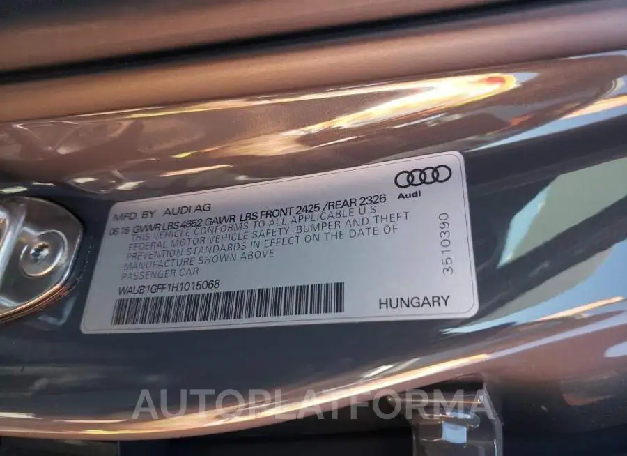 AUDI S3 PREMIUM 2017 vin WAUB1GFF1H1015068 from auto auction Copart