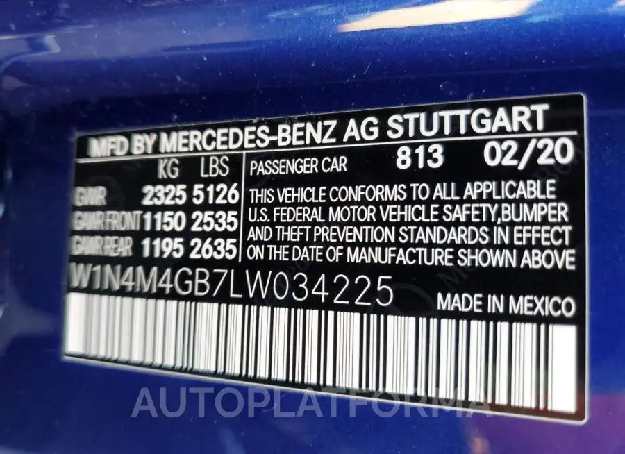 MERCEDES-BENZ GLB 250 2020 vin W1N4M4GB7LW034225 from auto auction Copart