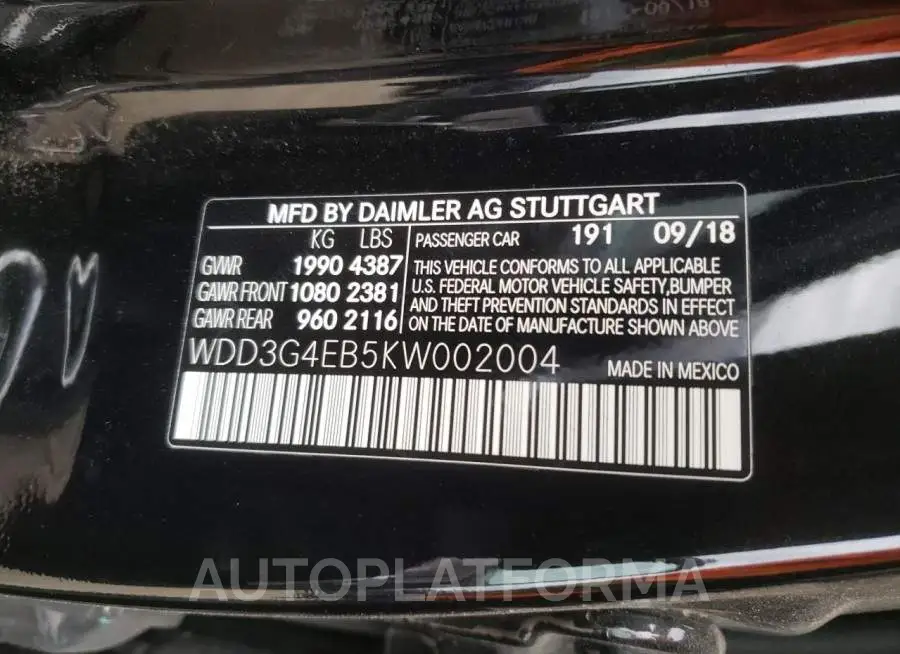 MERCEDES-BENZ A 220 2019 vin WDD3G4EB5KW002004 from auto auction Copart