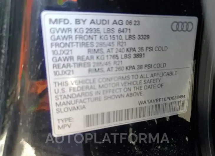 AUDI Q8 PREMIUM 2023 vin WA1AVBF10PD036494 from auto auction Copart