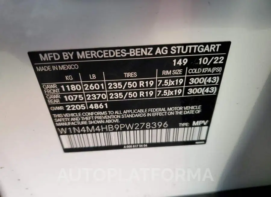 MERCEDES-BENZ GLB 250 4M 2023 vin W1N4M4HB9PW278396 from auto auction Copart