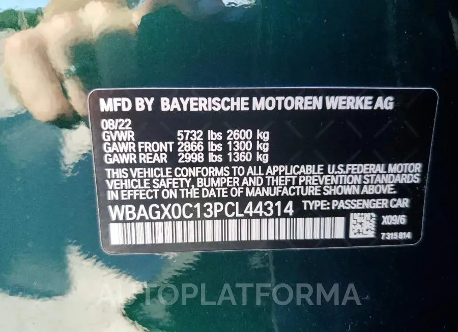 BMW ALPINA B8 2023 vin WBAGX0C13PCL44314 from auto auction Copart