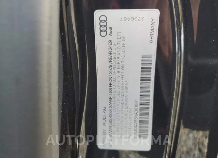 AUDI S5 2017 vin WAUC4AFR3HA001031 from auto auction Copart