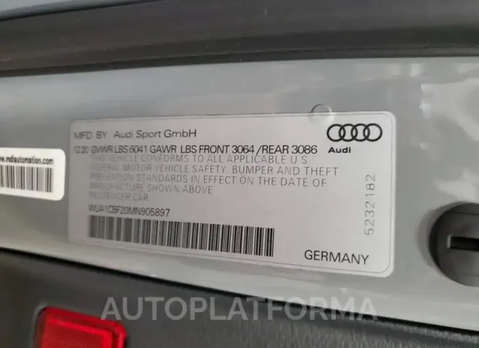 AUDI RS6 2021 vin WUA1CBF20MN905897 from auto auction Copart