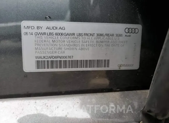 AUDI S8 QUATTRO 2015 vin WAUK2AFD6FN006767 from auto auction Copart