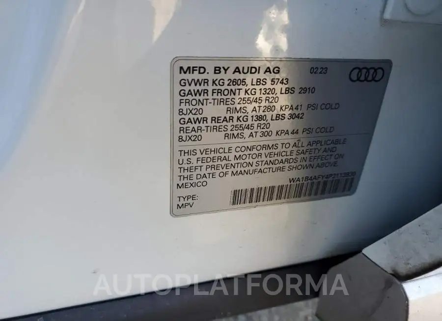 AUDI SQ5 PREMIU 2023 vin WA1B4AFY4P2113930 from auto auction Copart