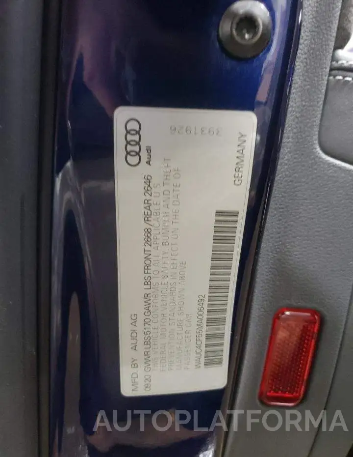 AUDI S5 PREMIUM 2021 vin WAUC4CF55MA006492 from auto auction Copart