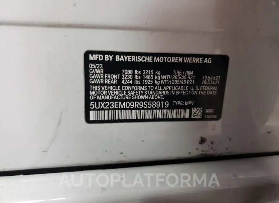 BMW X7 XDRIVE4 2024 vin 5UX23EM09R9S58919 from auto auction Copart