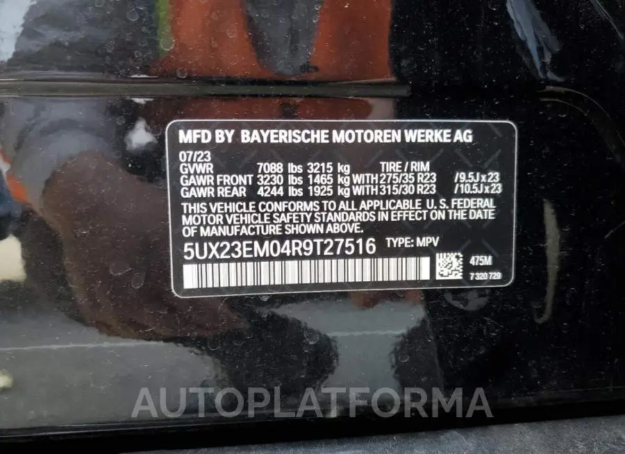 BMW X7 XDRIVE4 2024 vin 5UX23EM04R9T27516 from auto auction Copart